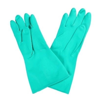 Guanto del nitrile di verde della famiglia per 15 di trattamento chimici Mil Flocked Lining