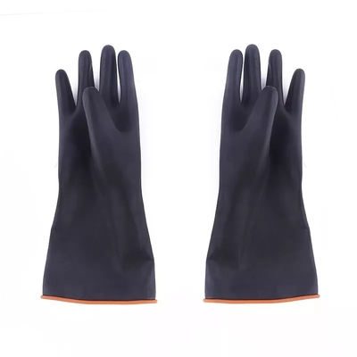 Rivestimento arancio resistente dei guanti di gomma neri di industriale di resistente agli'acidi
