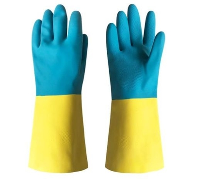 Prodotto chimico industriale bicolore di uso del guanto speciale del neoprene giallo blu resistente