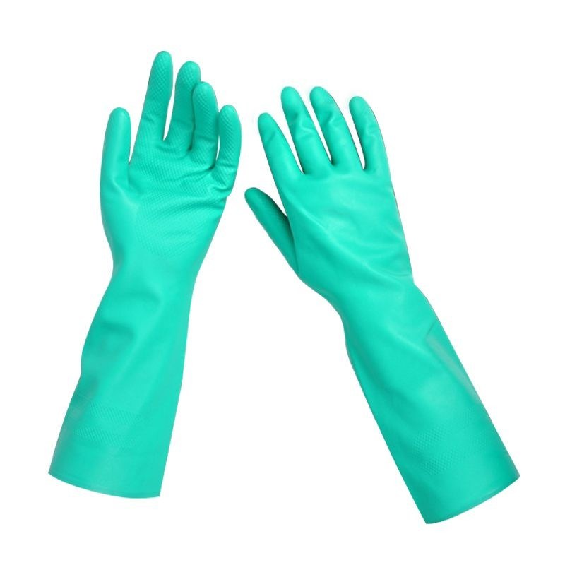 Guantoni a nitrile verde a punta di dita con texture 33 cm di lunghezza Guantoni resistenti ai prodotti chimici progettati per laboratori e industria alimentare