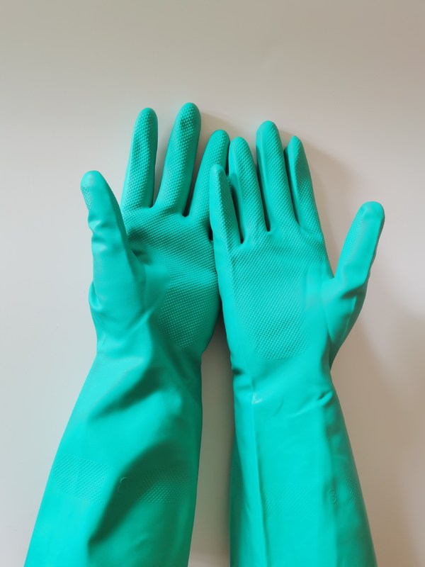 Guanto in nitrile verde testato per chemioterapia, resistente agli agenti chimici, monouso, progettato per uso medico e industriale