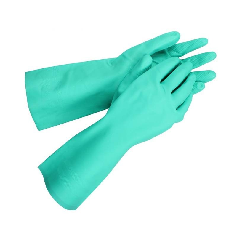Punte delle dita con texture Guanti a nitrile verde Opere industriali Guanti di protezione pesanti Guanti di sicurezza resistenti a sostanze chimiche