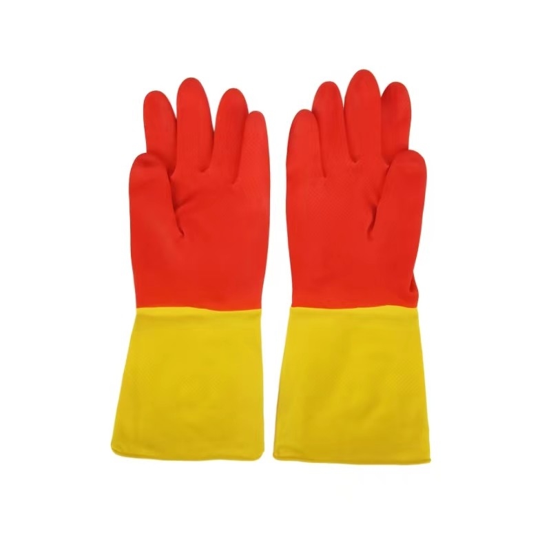 Resistenza chimica bicolore del guanto 30-32CM di industriale giallo rosso del lattice