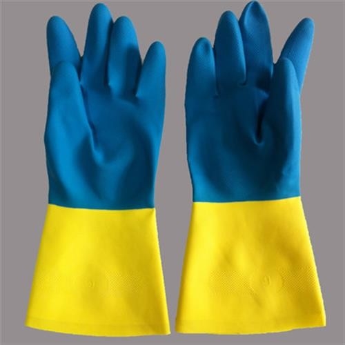 Moltitudine bicolore del guanto speciale del neoprene del lattice che allinea i guanti chimici del neoprene